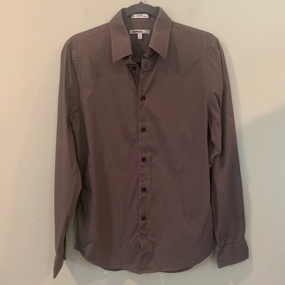 Express Men’s Small Gray Fitted Stretch Button Down Long Sleeve Dress Shirt - Picture 1 of 8